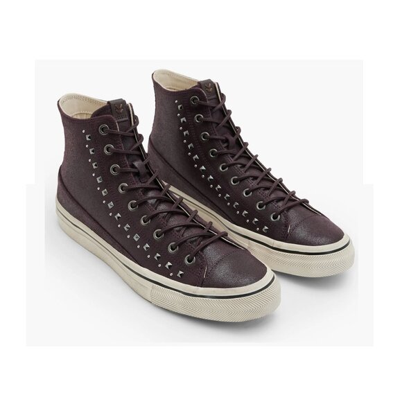 John Varvatos Bootleg Men's Vulc Multi Stud Mid Top Sneaker Leather Shoe Port - Picture 1 of 8
